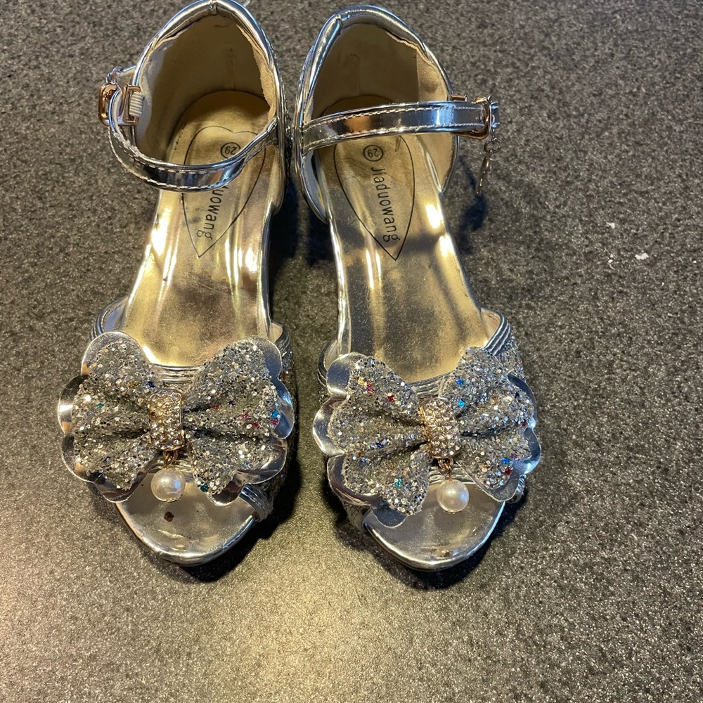 Silver Glitter Kids Shoes with Bow